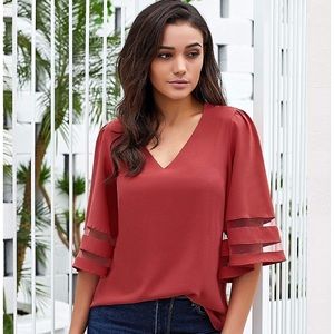 Mesh bell sleeved top